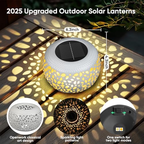 Solar Lanterns Outdoor Waterproof: 2 Pack White Cutout Metal Solar Lantern - Image 4
