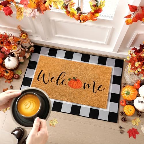 Duraaamo 2 Pcs Fall Front Door Mats, Coir Outdoor Doormat, Non Slip - Image 2