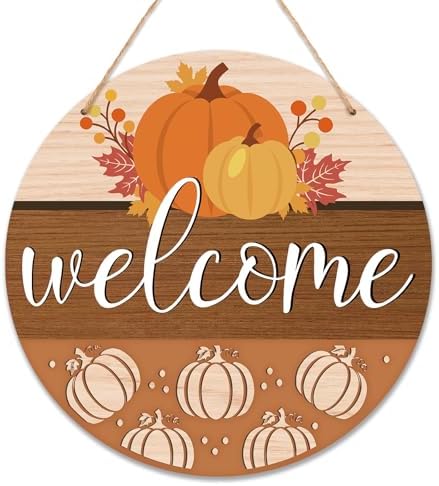 Fall Welcome Sign for Front Door, Maple Leaves Door Sign, Thanksgiving Wooden Hanging Decor for Porch Home Outdoor Indoor Office​Wall -B05 by Cazhes