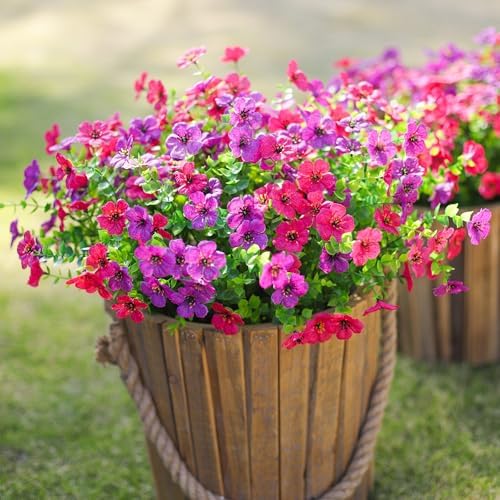 Artificial Flowers for Outdoors (12, Purple Hot Pink) - Image 2