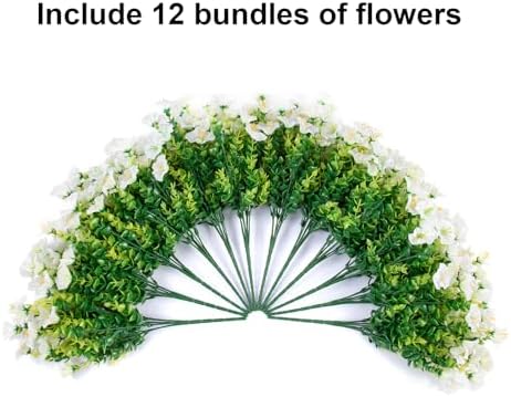 HyeFlora Artificial Flowers for Outdoors Fake Plants Outside Decoration, 12 Bundles Silk White Morning Glory UV Resistant Look Real Faux Flowers for Planter Front Door Porch Patio Yard Gardens Balcony - Image 5