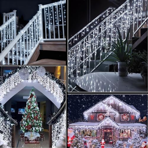 320LED Solar Christmas Lights Outdoor Waterproof Christmas Decorations Lights 29.5ft 60 Drops,8 Modes Solar Powered Rechargeable Fairy Lights for Party, Holiday,Wedding Decorations (Cool White) - Image 7