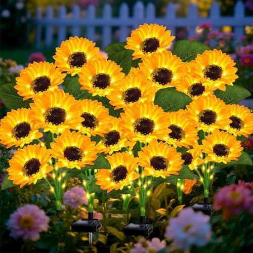 Solar Sunflower Lights Outdoor Garden Decor, 6 Pack Solar Flowers Lights with 36 Sunflowers, Waterproof Decorative Stake Lights Auto ON/Off for Garden Yard Patio Backyard by stadeco