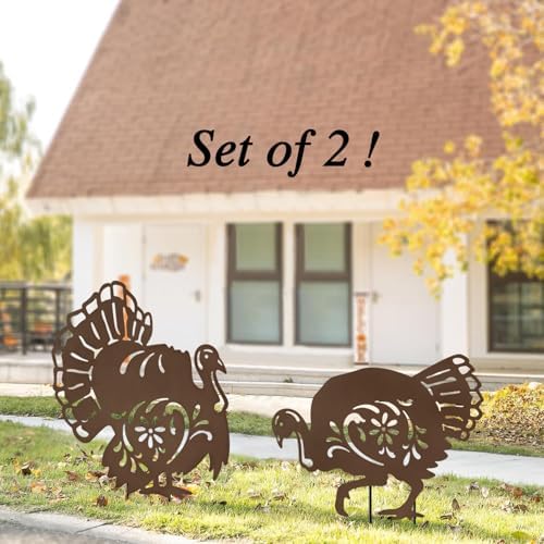 Metal Turkey Garden Stakes,Outdoor Thanksgiving Decorations Yard Art Decor - Image 2