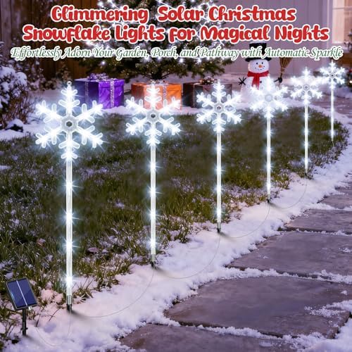 Solar Lights Outdoor Christmas Decorations 12 Pack - 192 LEDs Solar Christmas Snowflake Pathway Lights Outdoor with Remote & 8 Lighting Modes, Waterproof Xmas Lights for Garden Yard, Cool White - Image 7