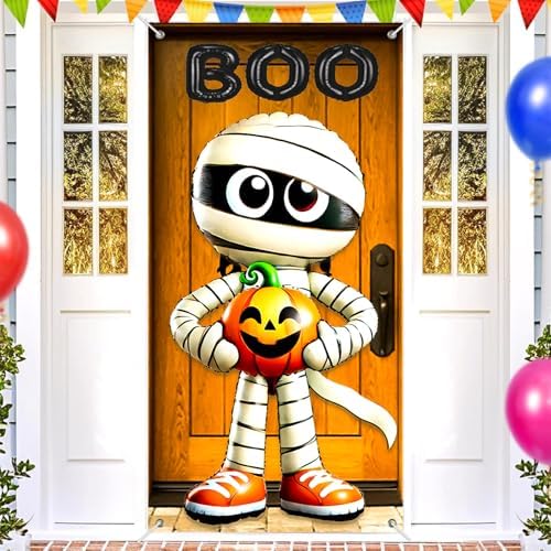 BlissYard Halloween Mummy Pumpkin Door Cover 35x71 Inch Polyester - Image 2