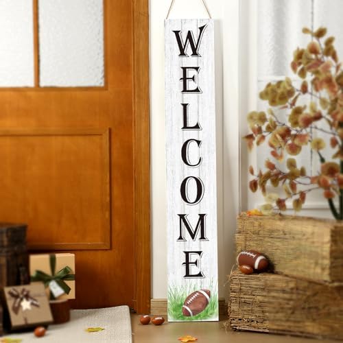 Fall Football Porch Sign 47" Outdoor Football Fall Decorations for Home Farmhouse Welcome Sign Vertical Wooden Holiday Front Porch Decor for Thanksgiving Autumn Harvest Yard Hanging Garden - Image 2