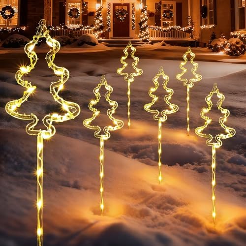 6 Packs Christmas Tree Solar Garden Lights with 8 Light Modes, 21.65 Inches Tall Christmas Outdoor Lighting with 20 LEDs Each, Solar Outdoor Xmas Decor for Garden, Path, Patio (Warm White) by TopVelo