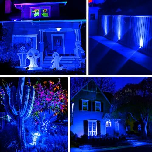 Halloween Blue Landscape Lights Outdoor, 14 LED Landscape Lighting with US Plug, IP65 Waterproof Spotlights for Tree Yard Garden Pathway Christmas Decor 4 Pack - Image 2