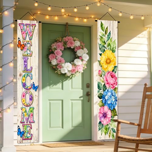 Nuxovilar Welcome Floral Butterfly Door Banner Polyester 70x12 In - Image 5