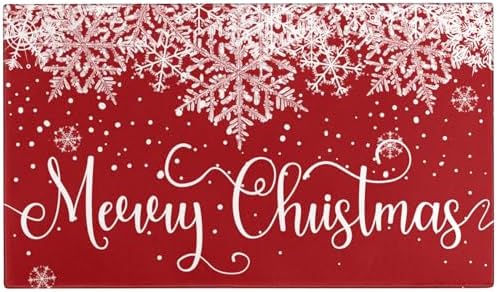 Merry Christmas Door Mat Outdoor for Front Door,Red Snowflake Snow Welcome Doormat,Winter Xmas Holiday Floor Rugs for Indoor Porch Entrance Farmhouse Decor 30" x 17 by Xsinufn