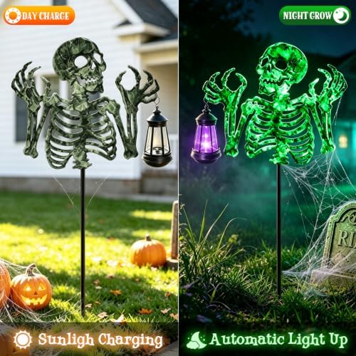 VOOKRY Halloween Skeleton Lantern Decor, Glow in The Dark Iron Skull - Image 4