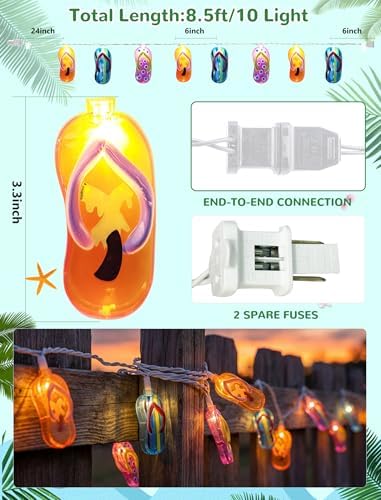 8.5Ft Slipper String Lights Tropical Beach Themed String Lights with 10 Colorful Flip Flops, Outdoor Flip Flop Fairy Light for Summer Bedroom Wedding Tent Holiday Party Decoration - Image 4
