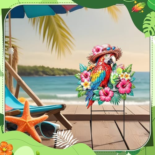 Amyhill Tropical Outdoor Decor 2026vbs Parrot Metal Garden Stakes 25 Inch Jungle Leaves Welcome Yard Signs Decorative Garden Stakes for Patio Lawn Walkway Backyard Porch Luau Rainforest Party Supplies - Image 4