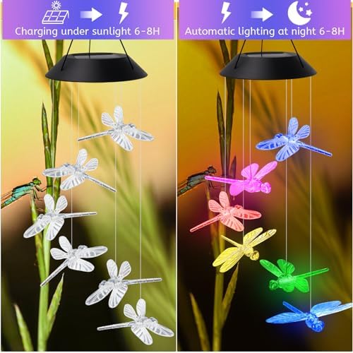 AVEKI Solar Wind Chimes Outdoor, Color-Changing Solar Mobile Wind Chime Waterproof Solar Powered LED Hanging Lamp for Outdoor Garden Festival Decoration (Dragonfly) - Image 4