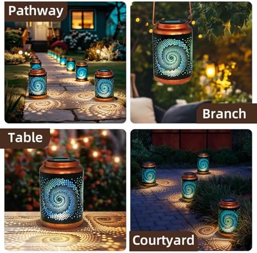 DIBIEECN Birthday Gifts for Women Mom Grandma Wife, Solar Lanterns Outdoor Waterproof, Metal Hanging Lights Garden Decor, LED Decorative Lantern for Patio Porch Backyard, Blue, 1 Pack - Image 5