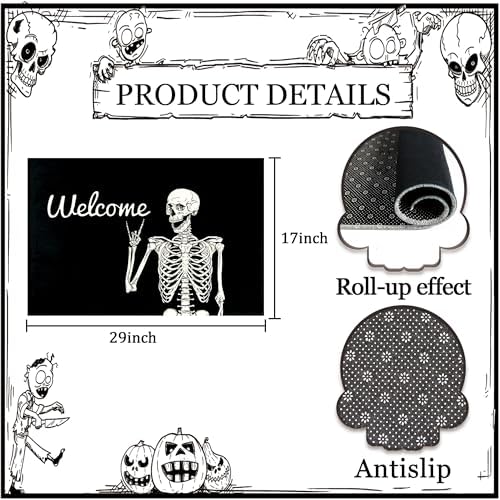 Skull Doormat Funny Halloween Skull Welcome Door Mat,Living Room Kitchen Floor Mat Home Halloween Indoor Outdoor Decoration 17 x29 Inch - Image 2