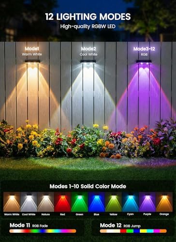 Brightown 8 Pack Solar Fence Lights Outdoor, 3000/4000/6000K/RGB 12 Modes - Image 2