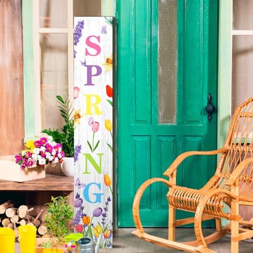 Suzile 47.2 x 7.8 Inches Easter Spring Front Door Sign Standing Farmhouse Porch Signs Outdoor Welcome to Our Home Sign Decorations (Tulip) - Image 2