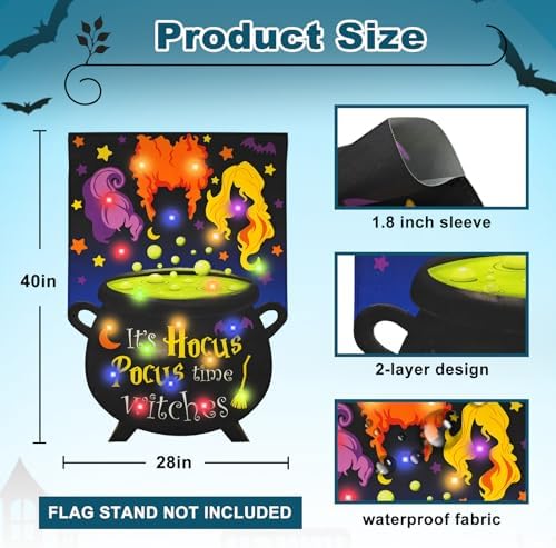 Halloween Lighted Garden Flag, Hocus Pocus Yard Decor, 12x18 In - Image 6