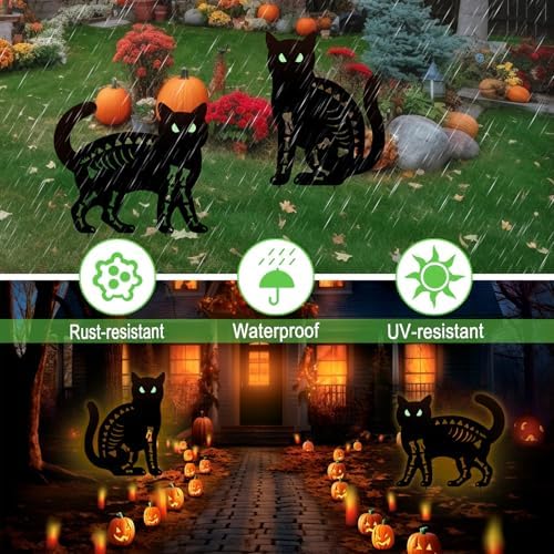 Outdoor Halloween Decorations,Metal Black Cat Silhouette Yard Garden Stakes - Image 4