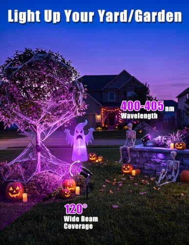 Halloween Black Light Spotlight Outdoor, 400-405nm LED Purple Landscape Spotlights Plug-in, Waterproof Black Lights for Yard Garden Tree Glow Party Fluorescent Posters Body Paint Decor 2 Pack - Image 3