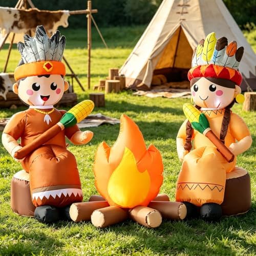 DomKom 6FT Thanksgiving Inflatable Native American Campfire Yard Decor - Image 2
