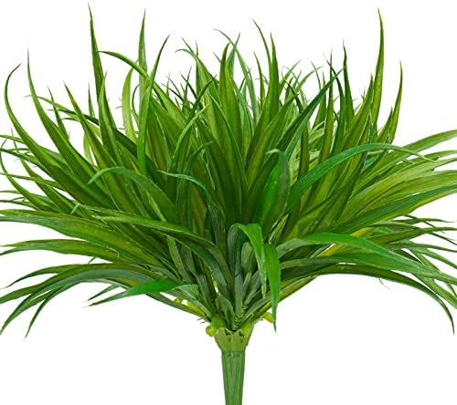 6Pcs Artificial Grass Fake Plants 17.3in 16 Leaves Outdoor Fake Grass UV Resistant Greenery Plastic Plants for Home Window Garden Office Patio Hanging Planter Pathway Front Porch Décor by Phliofd