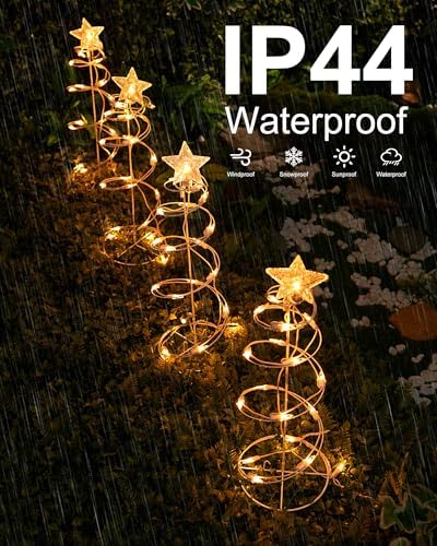 Spiral Christmas Tree Pathway Lights 4 Pack - Warm White Spiral Lighted Christmas Lights Waterproof - Plug in Collapsible Pathway Light for Outdoor Indoor Christmas Yard Decorations - Image 4