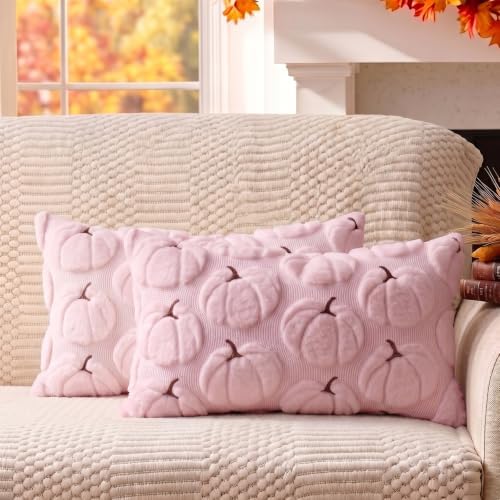 Fall Pillow Covers Pumpkin Fall Decor 12x20 Set of 2 Pink by Unknown