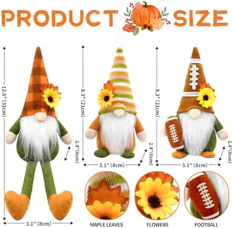 Fall Decorations for Home 3 Pack Fall Football Gnome Decor - Image 2