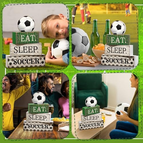 Yuntau 4 Pcs Soccer Table Decor Wooden Sign, Rustic Tiered Tray Decor - Image 5
