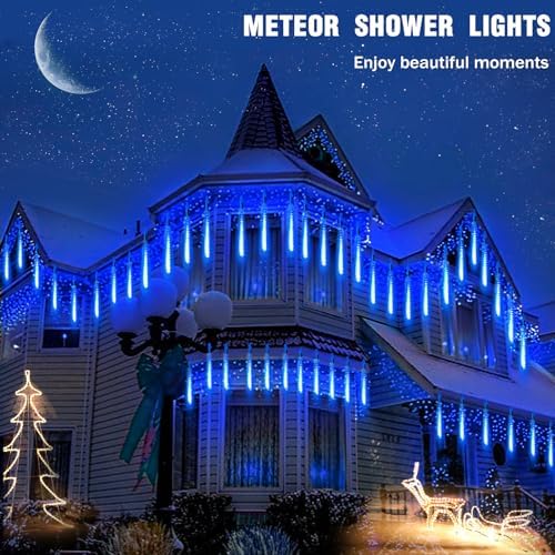 Christmas Meteor Shower Lights Outdoor - 12 Inch 10 Tube 360 LED High Brightness Falling Rain Icicle Cascading Lights for Xmas Tree Eaves Patio Decor (Can Connect 100 Sets) (Pack of 2) - Image 3