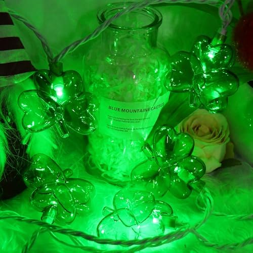 20LED St Patrick's Day Decorations Lights, 12Ft Clear Green Shamrock String Lights Outdoor Waterproof with 20 LED Lucky Clover Lights, UL Certified for Home Window Fence St. Patrick's Day Party Decor - Image 6