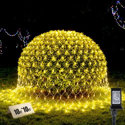 10x10FT Christmas Net Lights Outdoor Plug in with 8 Modes by HEYCOLOR