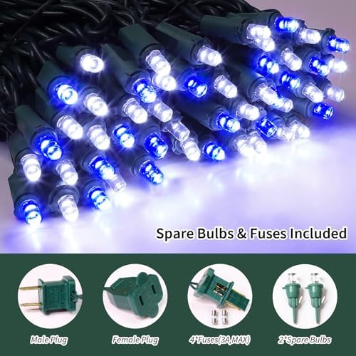 LAMPHOME Blue White Christmas Lights Outdoor, 21.6FT 100 Led Plug in Mini Fairy String Lights Green Wire,Waterproof Christmas Tree Light for Indoor Outside Bedroom Party Wedding Independence Day - Image 2