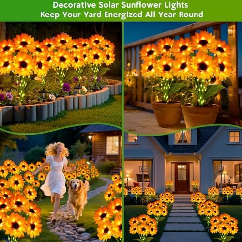 Solar Sunflower Lights Outdoor Garden Decor, 4 Pack Solar Flowers Lights with 18 Sunflowers, Waterproof Fall Decor Stake Decorative Light Auto ON/Off for Garden Yard Patio, Gift for Women - Image 6