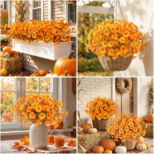 Ouddy Decor 24 Bundles Artificial Flowers for Outdoors (24, Light Orange) - Image 7