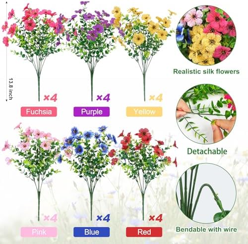 Ouddy Decor 24 Pcs Artificial Flowers for Outdoors Decorations, Multicolor - Image 2