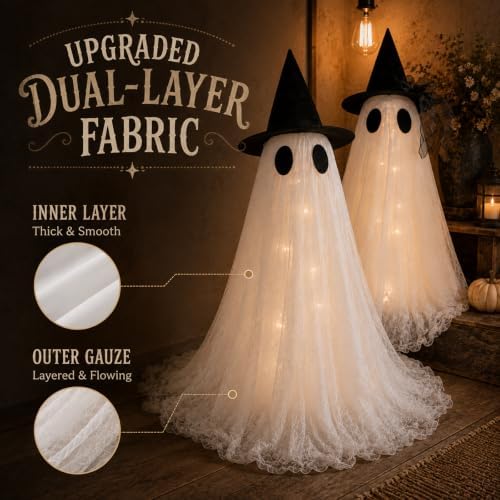 2 Pack Cute Glowing Ghost Decor - Halloween Ghost Decorations - Image 2