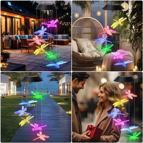 AVEKI Solar Wind Chimes Outdoor, Color-Changing Solar Mobile Wind Chime Waterproof Solar Powered LED Hanging Lamp for Outdoor Garden Festival Decoration (Dragonfly) - Image 6