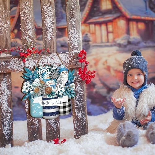 Spiareal Winter Welcome Sign Wood Blue White Hello Winter Front Door Decor - Image 6