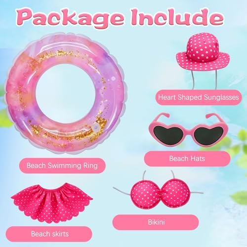 Hawaiian Porch Goose Outfit, Summer Bikini Costume with Sunglasses & Wreath, Fits 23" Goose Statue, Garden Lawn Patio Yard Outdoor Decoration (Pink) - Image 6