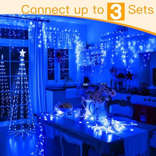 Ollny Icicle Lights for Outside 400LED 32FT, Blue Christmas Light with Remote 8Modes Timers Waterproof, Plug in Connectable Hanging Lights for Outdoor Indoor House Roof Holiday - Image 3