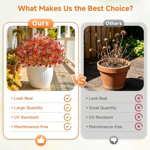 Alupssuc 24 Bundles Artificial Fall Flowers, UV Resistant Faux Mums Porch - Image 3