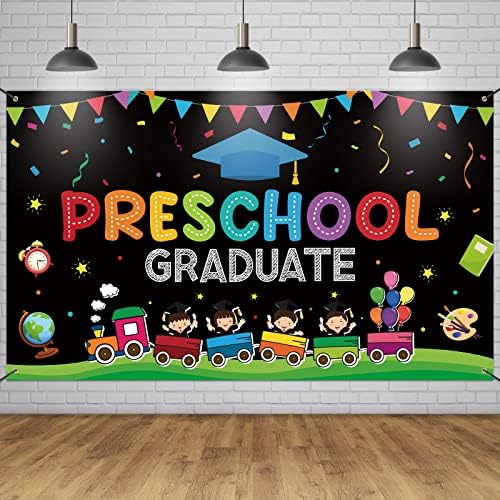 Large Preschool Graduation Party Banner Decorations 72x44 Inch, Kindergarten Graduate Banner Flag Photography Background for Kids Class of 2023 Ceremony Congratulations Grad School Prom Supplies by Sophena