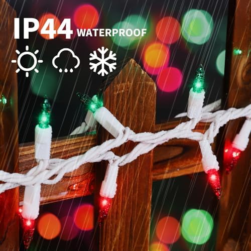LAMPHOME 100 Count Red Green Christmas Lights, White Wire 20Ft Incandescent Holiday String Light Set for Indoor Outdoor Use Christmas Tree, Halloween, Valentine Wedding Lighting Decoration - Image 3