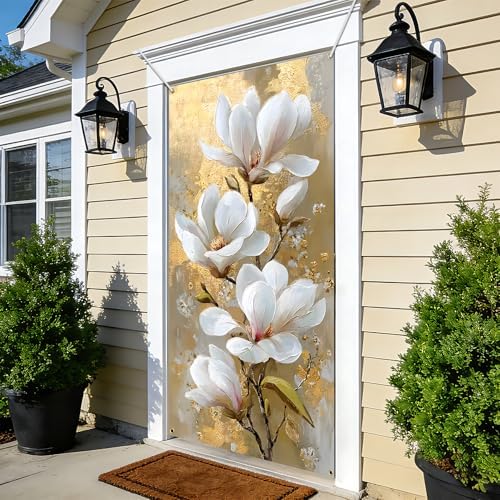 NYZE Magnolia Flowers Door Cover, 35.4 x 70.8 Inch Landscape Front Door Banner Backdrop, Porch Sign Garden Outdoor Indoor Front Door Decorations - Image 6