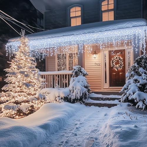 Dazzle Bright Christmas Icicle Lights, 88.5 FT 1080 LED 8 Modes Curtain Fairy Lights with 180 Drops, Xmas String Lights for Outdoor Holiday Wedding Party Decorations (White) - Image 2