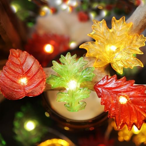 Fall Decoration for home Maple Leaf Lights Thanksgiving Maple Oak Garland Decorative Fairy Lights Battery Operated String Lights Autumn Holiday Decoration 30LED 10ft Christmas Window Room Decor - Image 4